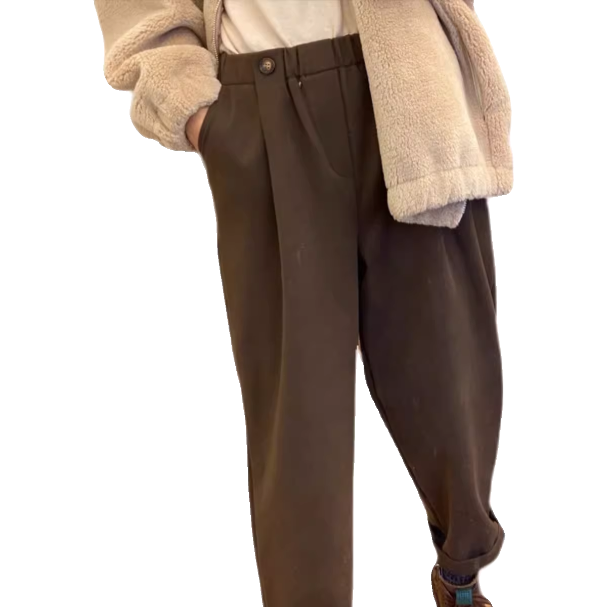 九分毛呢哈伦裤女大码秋冬2023新款胖mm梨形身材小个子萝卜老爹裤,淘宝优惠券,粉丝福利购,淘宝优惠卷