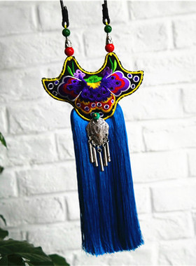 双面绣花棉麻服装搭配旅游皮绳