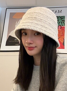 大头围日系渔夫帽子女款2026新款秋冬季显脸小灰色针织盆帽水桶帽