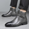 Red zipper men's Chelsea boots crocodile pattern British pointed short boots trendy Martin boots business high-top leather shoes