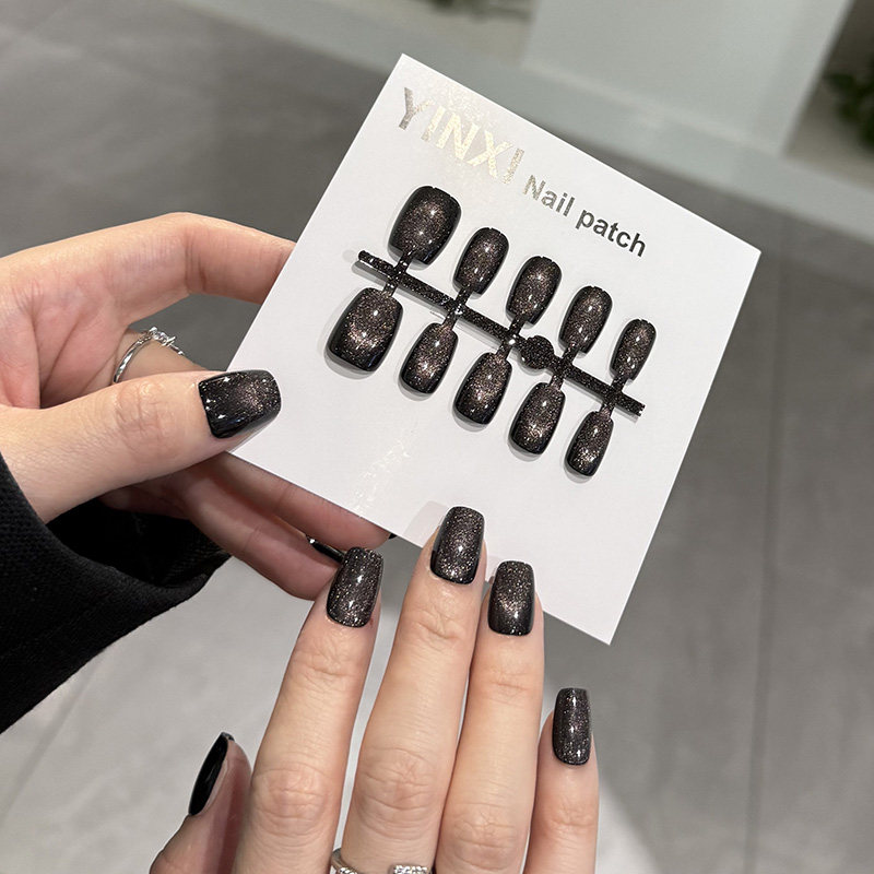 黑珍珠猫眼超闪高亮穿戴甲短款显白高级感可拆卸指甲贴片气质美甲,淘宝优惠券,粉丝福利购,淘宝优惠卷