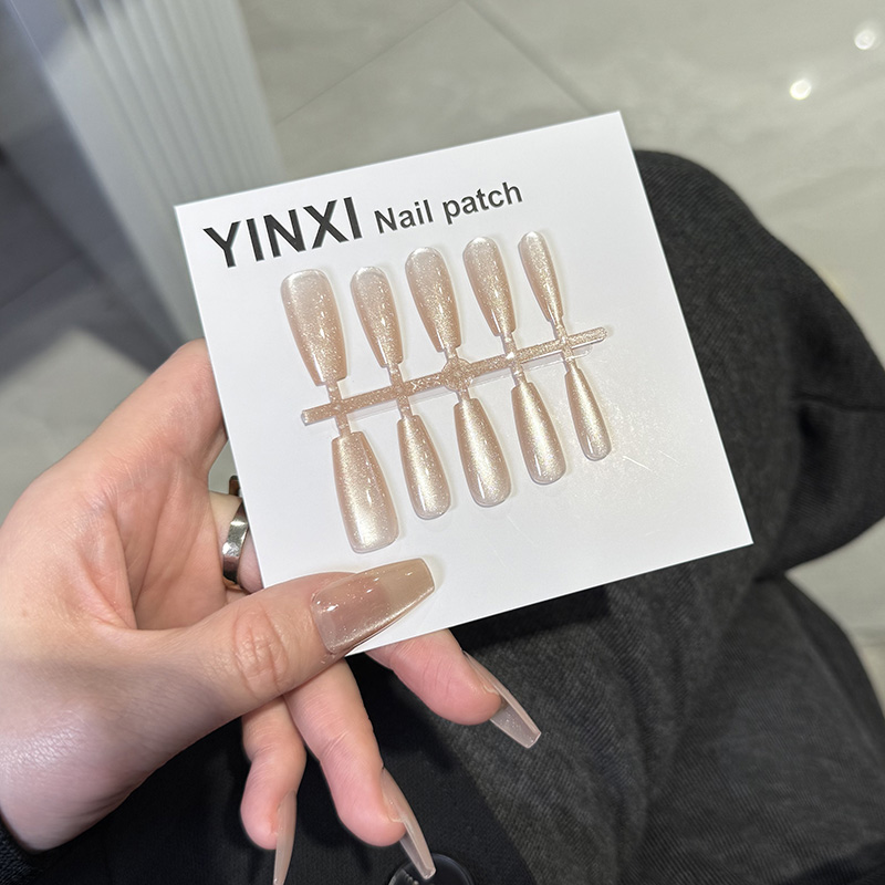 粉樱梦幻高亮爆闪猫眼穿戴甲网红同款ins风显白预制甲片中长椭圆 - 图0