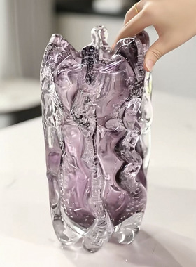 轻奢紫水晶气泡琉璃花瓶摆件客厅玄关水养插玻璃花器家居软装饰