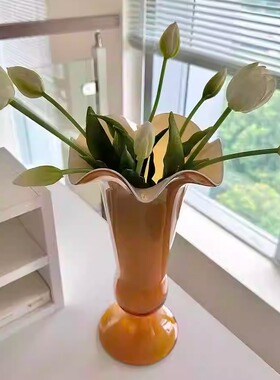 中古芬顿奶茶棕琉璃花瓶插花法式花朵花器小众高级感家居装饰摆件