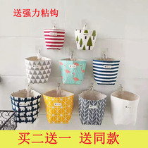 Buy two-send one table top canvas cotton linen collection of bag debris hanging bag small hanging pocket cloth art storage bag toilet paper hanging bag