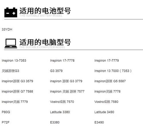 戴尔游匣 15 7577 G3 3579 17 3779 G5 5587 7588 33YDH电池 - 图3