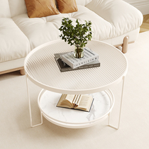 Cream Wind Long Iridescent Glass Tea Table Living-room Small Family Type Brief Modern Rental House Round Bilayer Rock Board Small Tea Table