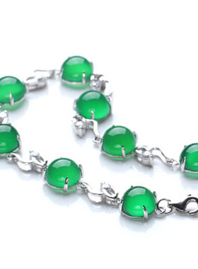 时尚潮流珠宝纯银白金玉髓手链