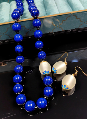 中古饰品复刻vintage琉璃绿琉璃青金石景泰蓝色烧蓝