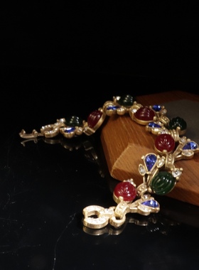 中古vintage复古宫廷风项链手链耳钉耳环彩色琉璃