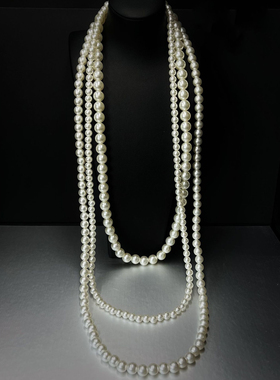 中古复刻项链女优雅气质小香风复古六层亚克力珍珠百搭长款毛衣链