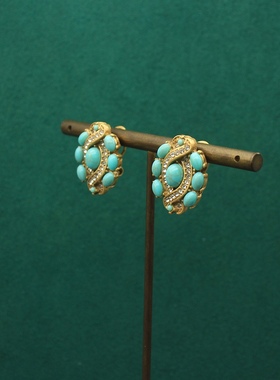 中古风仿松石作旧vintage复古宫廷风耳钉耳饰耳环项链