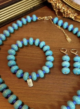 欧美小众文艺复古绿松石项链手链耳环耳饰品