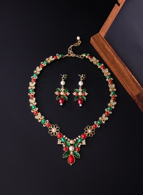 中古风复古宫廷风高级感复古镀真金项链耳钉耳环圣诞树