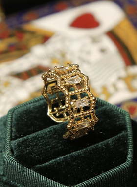 包邮 黄铜镀真金锆石镂空开口戒指百搭