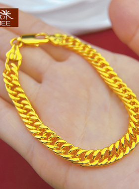 时尚男士款镀黄金色仿真沙金手链