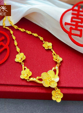 新娘结婚镀24k黄金色花朵项链