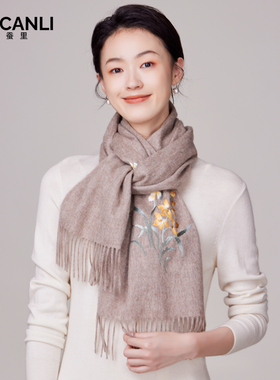 秋冬刺绣中国风女羊毛围巾
