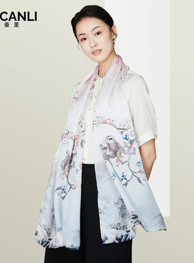真丝围巾中年印花复古女春秋冬
