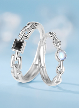 同心结s925纯银情侣戒指小众设计轻奢款戒环方糖对戒男女朋友礼物