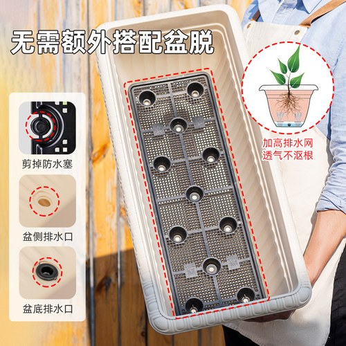 爱丽思长条花盆塑料大号长方形阳台种菜专用盆草莓种植盆栽爱丽丝 - 图2