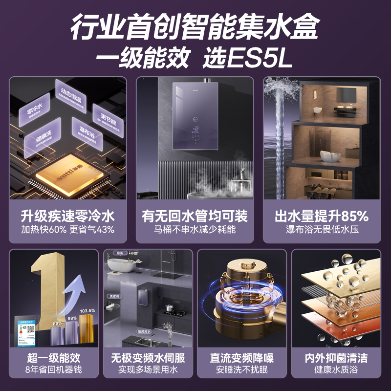 华帝燃气热水器一级能效ES5L家用天然气水伺服恒温增压零冷水253S