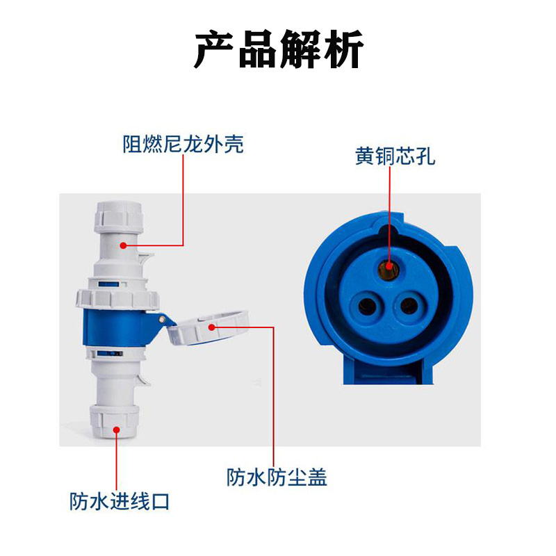 救生艇充电器 于勤三孔16A-6H 42V IP67防尘防水尼龙阻燃插头插座 - 图1