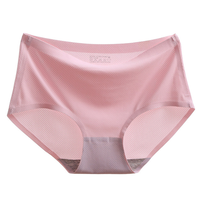 Ice silk underwear female thin silk skid summer thin mid -waistless traceless hollow, breathable cavity women's triangular short pants head