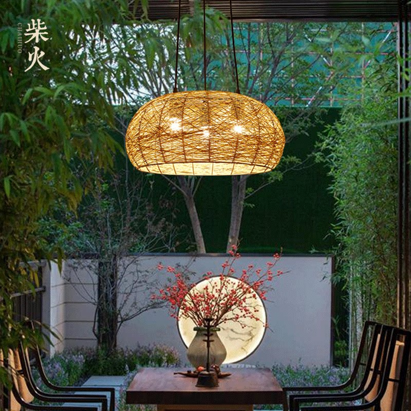茶室复古吊灯侘寂风禅意茶室中式创意卧室鸟巢灯餐厅日式民宿灯具_虎窝淘