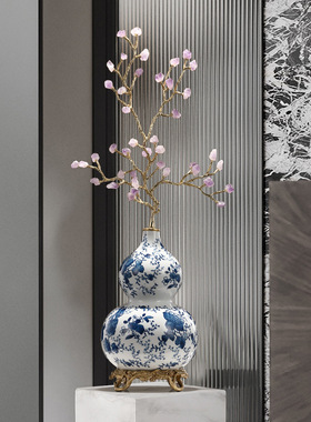 紫气东来黄铜水晶陶瓷葫芦高档摆件客厅电视柜玄关装饰品乔迁