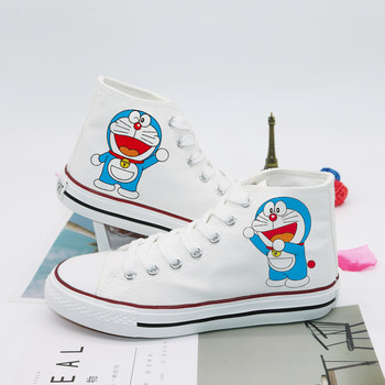 Doraemon shoes 2024 new summer jingle cat high-top canvas shoes for women students Korean version versatility sneakers trend