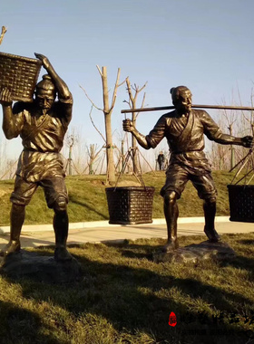 玻璃钢仿铜农耕人物雕塑