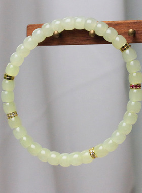 天然和田玉冰黄口直切珠手串