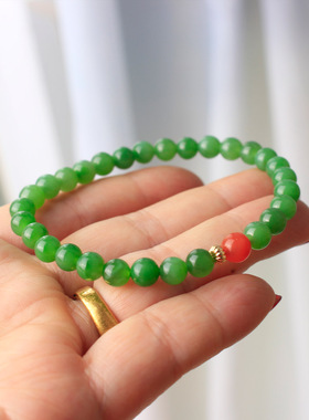 白玉新疆手链圆珠菠菜绿单碧玉