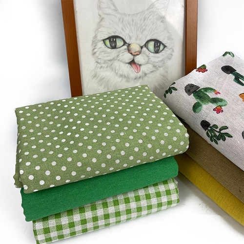 森系绿色小清新环创棉麻布料刺绣DIY面料桌布窗帘布装饰1米包邮 - 图2