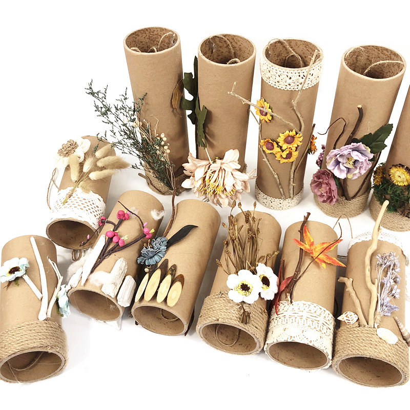 幼儿园学墙面装饰复古牛皮纸筒花挂饰麻绳圈diy教室空中吊饰包邮