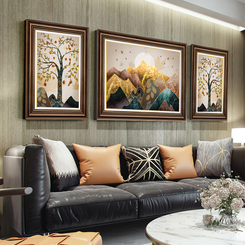 客厅装饰画轻奢原创设计三联壁画正品大气沙发背景墙美式复古挂画 - 图1