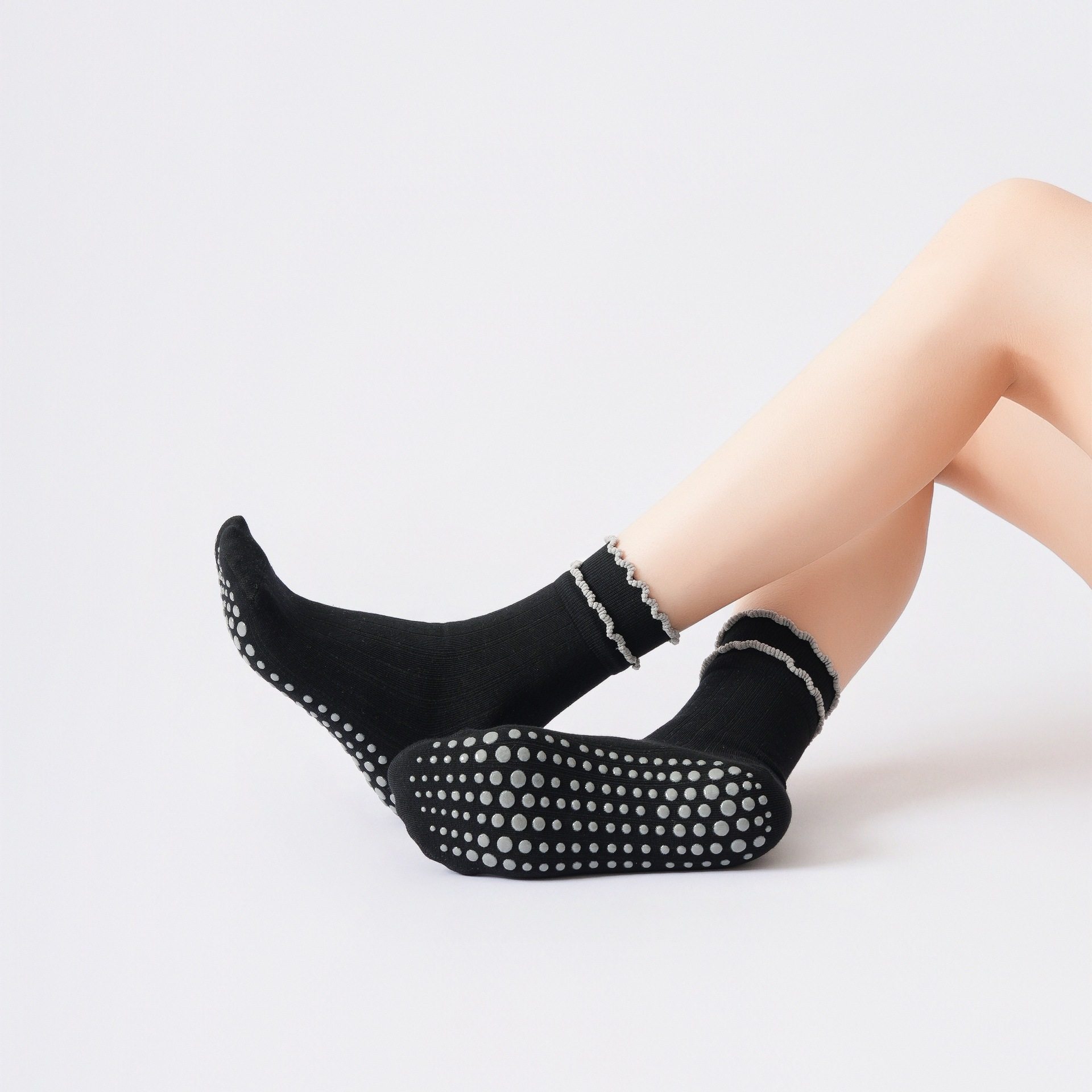 外贸秋新品双层花边瑜伽袜亲肤透气防滑地板袜韩系学院风甜美袜子,淘宝优惠券,粉丝福利购,淘宝优惠卷