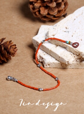 7in 925银手链【乐福】原创小众设计复古手作红色新年细手链