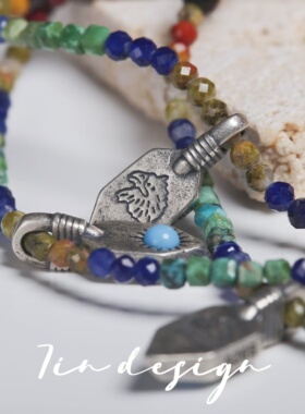 7in 坠链均925银【罗马】原创小众秋冬虎眼蓝纹花绿石项链40+5cm