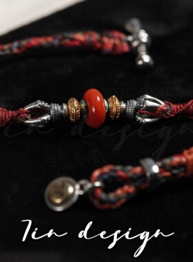 7in【南浔】原创小众设计复古手工编织红色手绳新款925银情侣手链