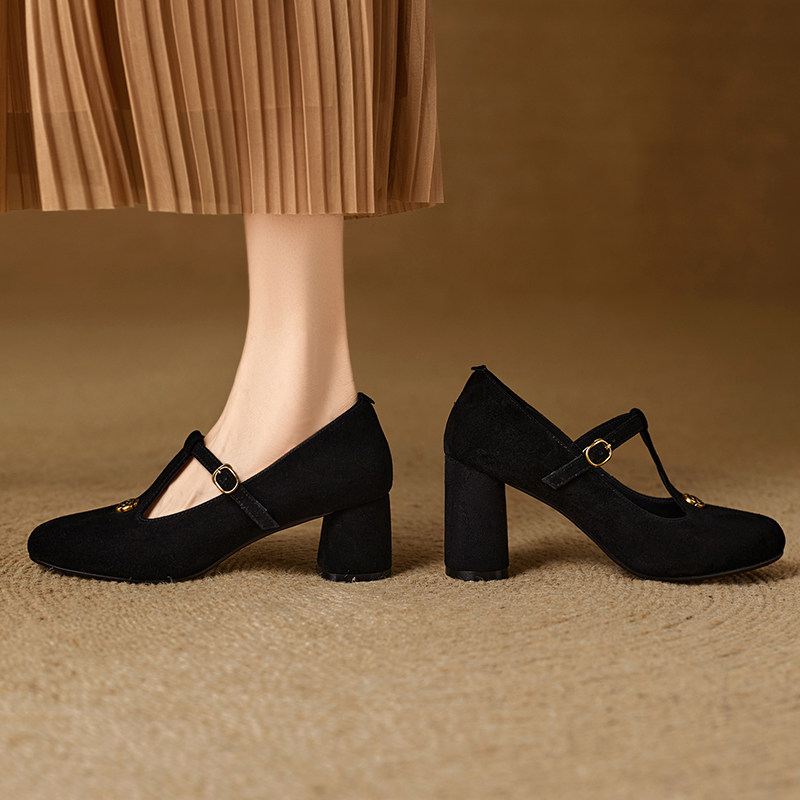 磨砂羊皮女鞋2025新款单鞋中跟玛丽珍鞋法式复古小皮鞋粗跟高跟鞋,淘宝优惠券,粉丝福利购,淘宝优惠卷