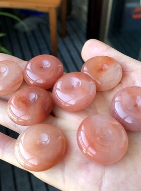 天然金丝玉平安扣吊坠 粉色桃花酿加厚玉石怀古玉扣挂件