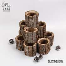 Real Bark Retro Bark Barrel Floral Bark Tree Pile Barrel Flower Arrangements Flowers Dry Flower Barrel Pen Holder Creative Wooden Flower Pots