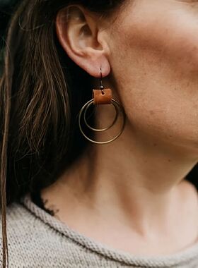 1Pair, Vintage Bohemian earring bronze circle leather earrin