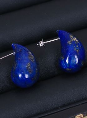 Stud Earrings, Silver, Lapis Lazuli, Minimalist, Teardrop