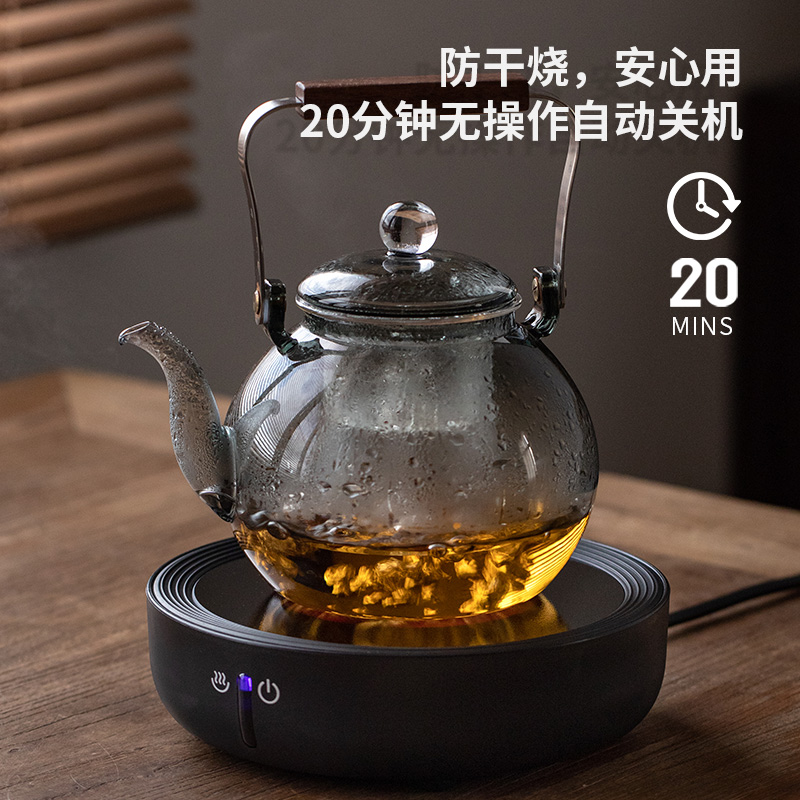 左茗右器圆形电陶炉家用煮茶套装户外烤茶炉大功率烧水触屏电器 - 图2