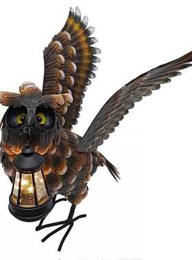 太阳能户外氛围吊灯猫头鹰工艺品铁艺园区公园装饰造景