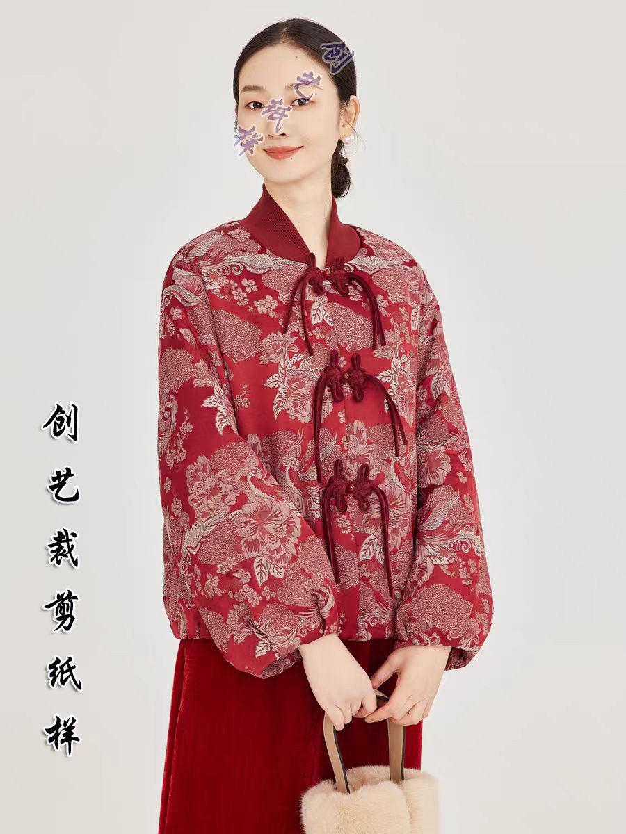 打版裁剪图N390中式改良棉袄盘扣棉服女冬禅意国风棉衣外套做衣服,淘宝优惠券,粉丝福利购,淘宝优惠卷
