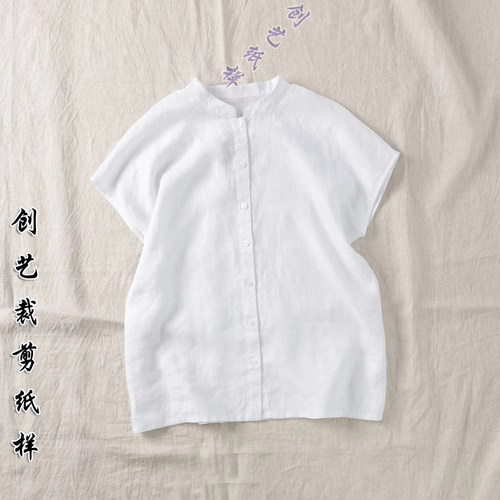 做衣服的图纸 CX246亚麻立领上衣衬衫春夏季宽松棉麻女装裁剪纸样 - 图1